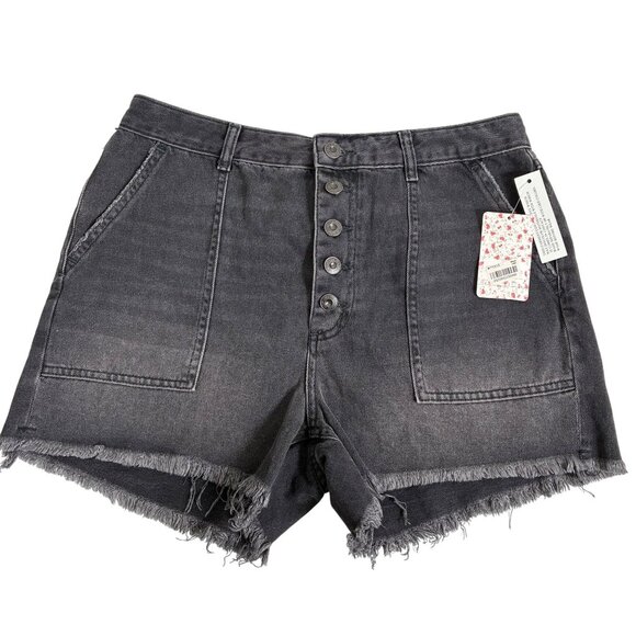 NEW Free People Jesse Carpenter Shorts in Nightfall Black Size 31 Boho Minimalis - Picture 1 of 8